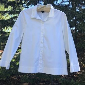 Eileen Fisher White Boxy Cotton Spandex Blouse Med